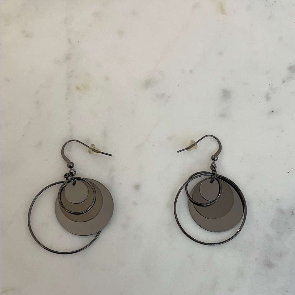 Stacked Hoop Drop Earrings - Gunmetal Gray
